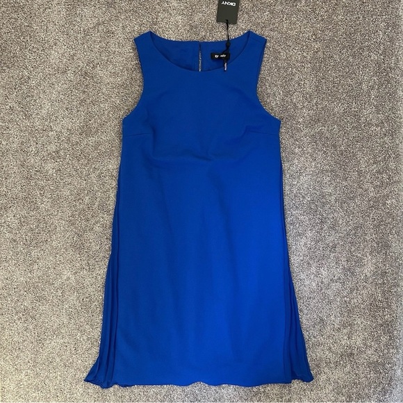 DKNY Women's Dress Royal Blue Pleated Sides Sleeveless Size 6 - NWT $129 - Picture 2 of 16